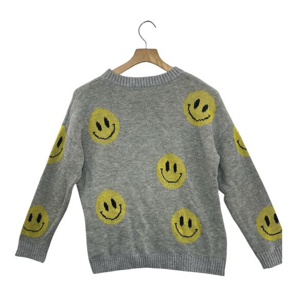Just Polly Pullover Smiley Sweater, Gray and Yellow, Girls M Pre-owned - Picture 2 of 5